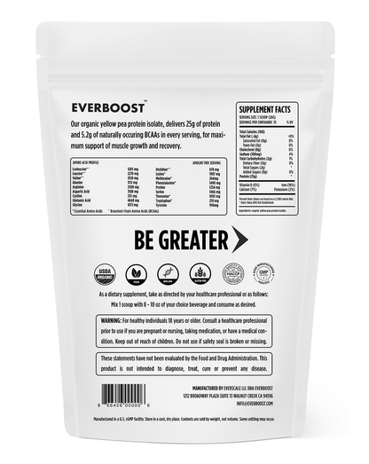 EVERBOOST organic yellow pea protein isolate - back of package