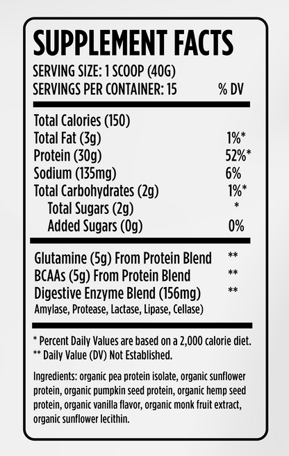 EVERBOOST complete plant-based protein powder - Supplement Facts